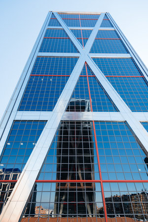 Low angle view of The Gate of Europe towers against blue skyのeditorial素材