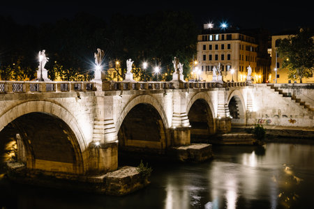 Bridge of Castel Sant Angelo at nightのeditorial素材