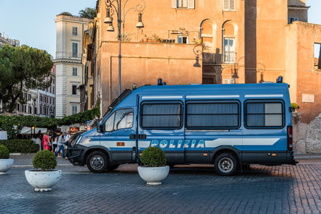 Police car in the street of Romeのeditorial素材