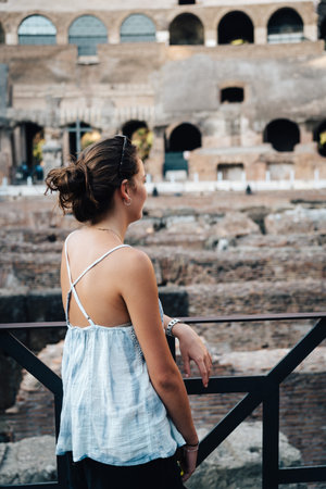 Young woman inside The Colosseum in Romeのeditorial素材