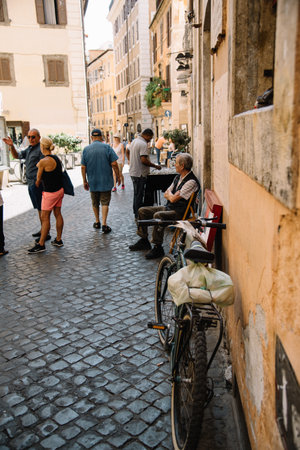 Rome, Italy - August 22, 2016: Scenic view of street in historical centre of Rome a sunny summer day.のeditorial素材
