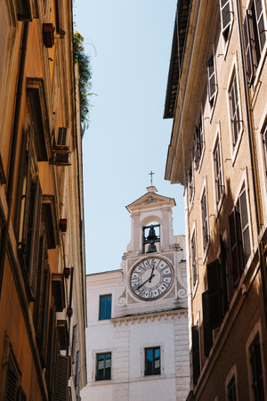 Rome, Italy - August 22, 2016: Low angle view of old buildings in historical centre of Rome a sunny summer day.のeditorial素材
