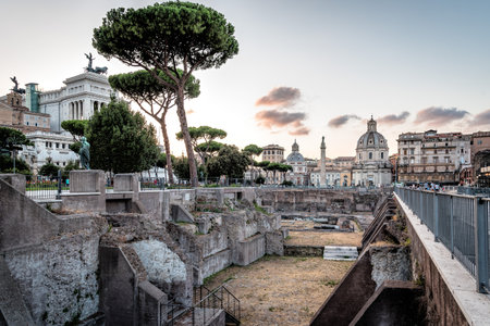 Rome, Italy - August 21, 2016: Forum of Trajan in the centre of Rome at sunsetのeditorial素材