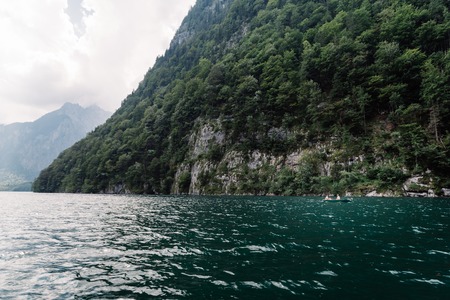Scenic view of Konigssee in Bavaria a misty day