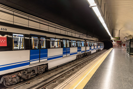 Subway platform with a trainのeditorial素材