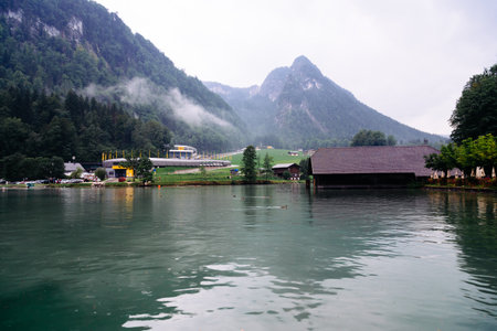 Pier in Konigssee lake a sunny summer dayのeditorial素材