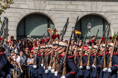 Soldiers marching in Spanish National Day Army Paradeのeditorial素材