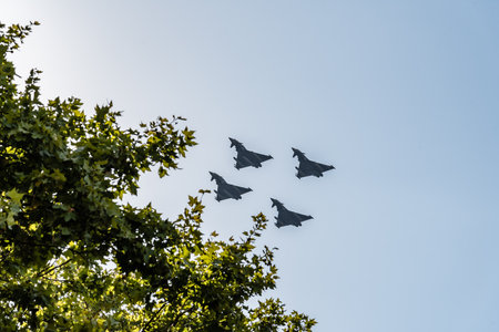Four Eurofighter jet flying in Spanish National Day Parade