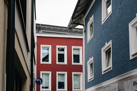 Low angle view of colorful residential buildingsのeditorial素材