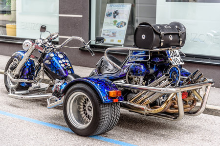 Vintage motorbike three wheeler in the street