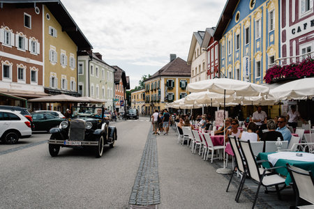 Old historical car in the city centre of Mondseeのeditorial素材