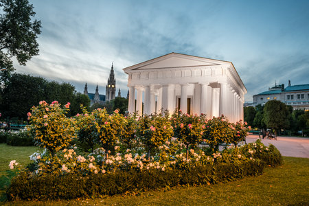 Temple in Volksgarten park at sunset in Viennaのeditorial素材
