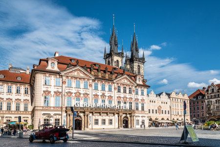 Prague, Czech Republic - August 18, 2017: National Gallery of Prague a sunny day of summer with blue skyのeditorial素材