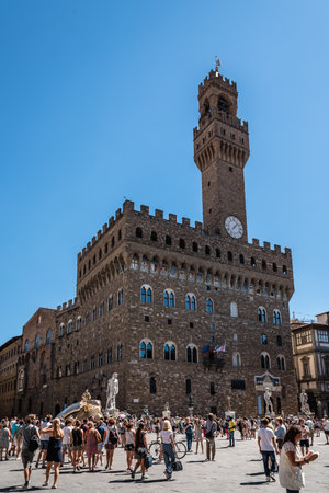 Piazza della Signoria in Florence a sunny day of summer with a cのeditorial素材