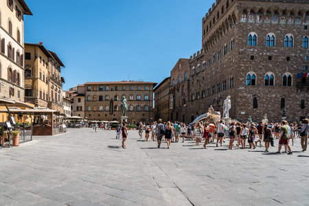 Piazza della Signoria in Florence a sunny day of summer with a cのeditorial素材