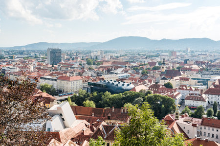 Cityscape of Graz from Schlossberg,のeditorial素材