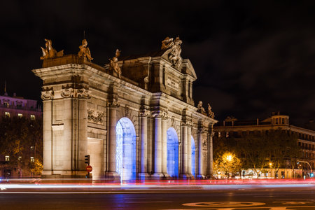Puerta of Alcala in Madrid at night on Christmas timeのeditorial素材