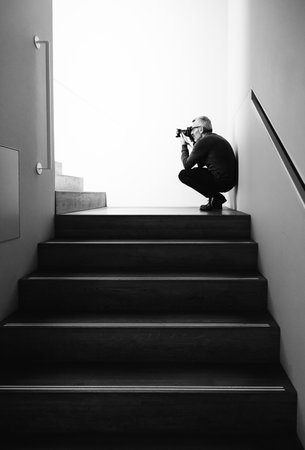 Visitor in the interior of Rijksmuseum  taking photos in staircaのeditorial素材