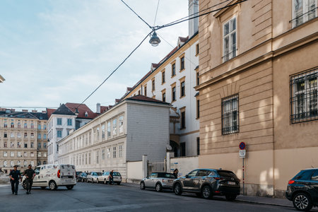 Policemen in street in historical city centre of Viennaのeditorial素材