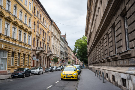 Budapest, Hungary - August 13, 2017: Street in historical city centre of Budapest in Jewish Quarterのeditorial素材