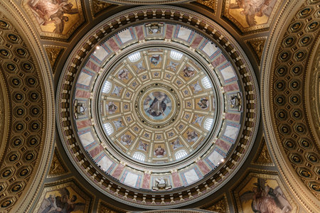 Low angle view of dome of St Stephen Basilica in Budapestのeditorial素材