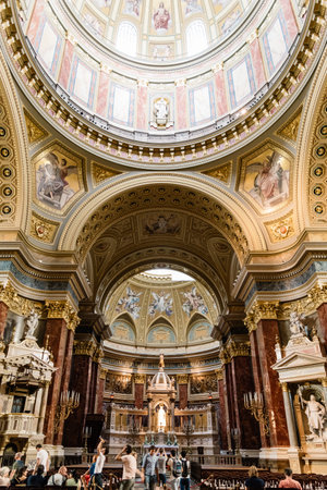 Low angle view of dome of St Stephen Basilica in Budapestのeditorial素材