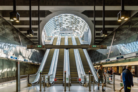 Interior view of Bikas Park Station, a 
Budapest Metro station iのeditorial素材