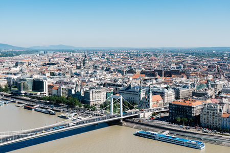 High angle view of Budapest from Citadel in Gellert Hill.のeditorial素材