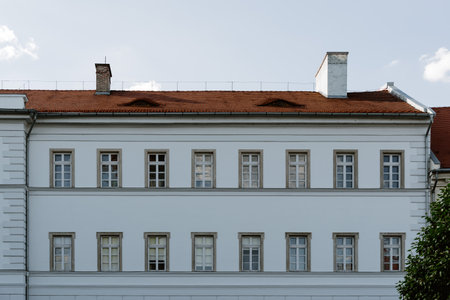 Budapest, Hungary - August 12, 2017: Museum of Military History of Hungary, located in the town of Buda in Budapest. Detail of facadeのeditorial素材