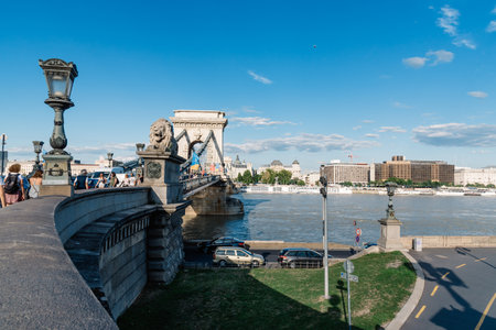 Szechenyi Chain Bridge over Danube River in Budapestのeditorial素材
