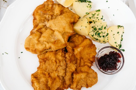 Close up of Wiener schnitzelの写真素材