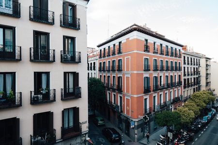 High angle view of buildings in Chueca district in Madridのeditorial素材