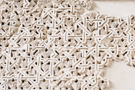 Cordoba, Spain - April 12, 2017: Geometric  decoration  on the wall in the synagogue of Cordoba.
