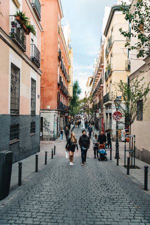 Street scene in Malasana district in Madridのeditorial素材