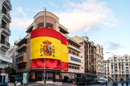 Big spanish flag in Pacha Club in Madridのeditorial素材