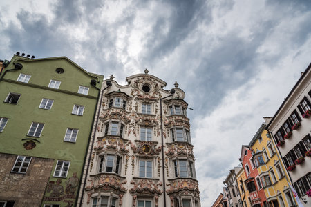 Low angle view of old buildings in old town of Innsbruckのeditorial素材