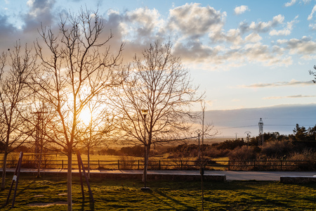 Sunset on countrysideの写真素材