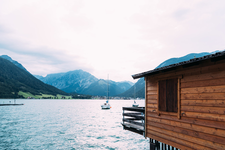 Scenic view of Achensee Lake in Austriaの写真素材