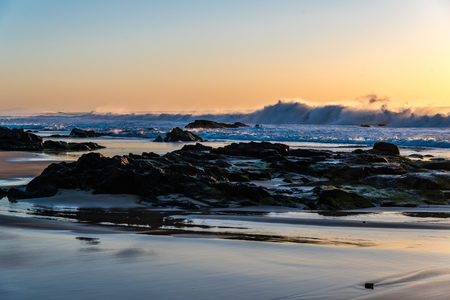 Scenic view of sea against sky during sunsetの写真素材