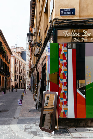 Street view of Las Letras or Literary Quarter in Madridのeditorial素材