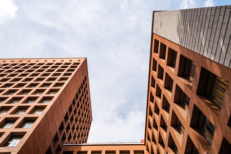 Low angle view of rationalist brick building in Madridのeditorial素材