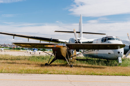 Madrid, Spain - June 3, 2018:  Piper L-14 Army Cruiser aircraft during air show of historic aircraft collection in Cuatro Vientos airportのeditorial素材
