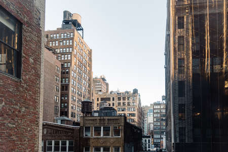 Cityscape of New York with old buildings and water towersの写真素材