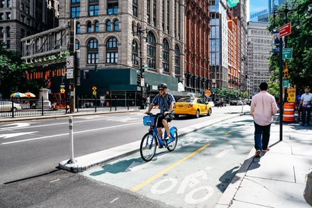 Cyclist riding on bike lane in New York