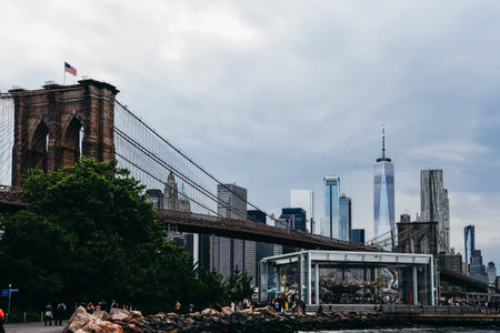 View of skyline of New York from Brooklynのeditorial素材
