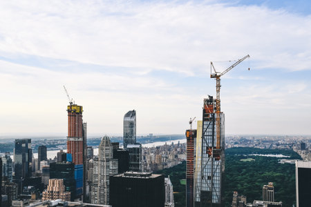 Aerial view at sunset of New York Cityのeditorial素材