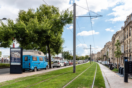 Modern city tram in Bordeaux in Franceのeditorial素材