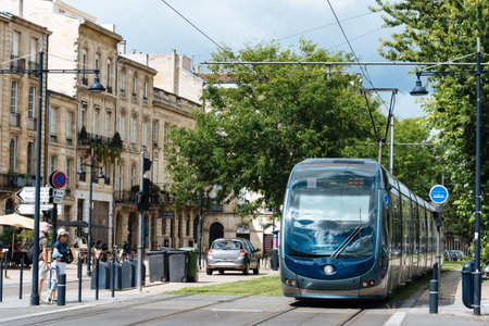 Modern city tram in Bordeaux in Franceのeditorial素材