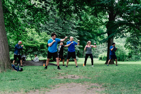 People training self defense in Central Park