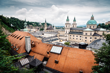 Cityscape of Salzburg a cloudy day from Hohensalzburgの写真素材